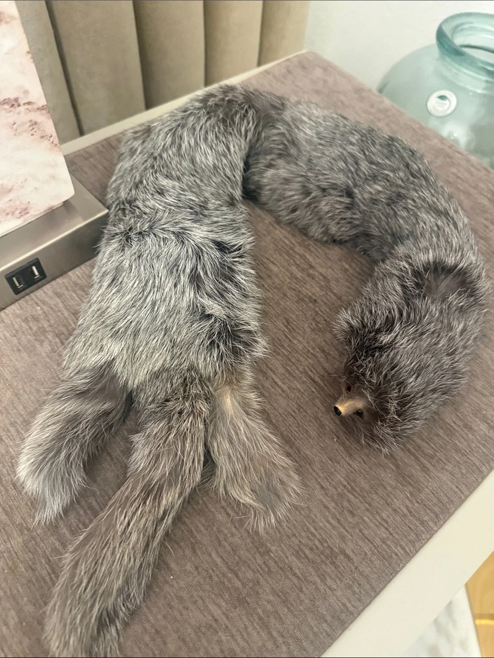 Fox fur clip on scarf
